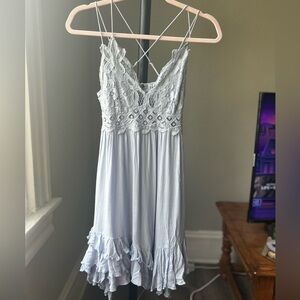 FREE PEOPLE Adella Lace Smocked Mini Slip Dress Blue (S)